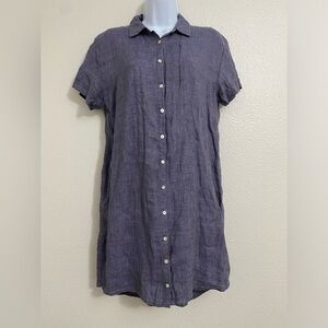 Tahari Women's Blue‎ Linen Collared Button Up Shirt Dress S Minimalist Coastal